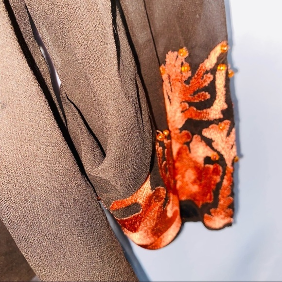 Anne Carson 100% Silk Brown Embroidered Swim Coverup Tunic Top Size 1X - Picture 6 of 8